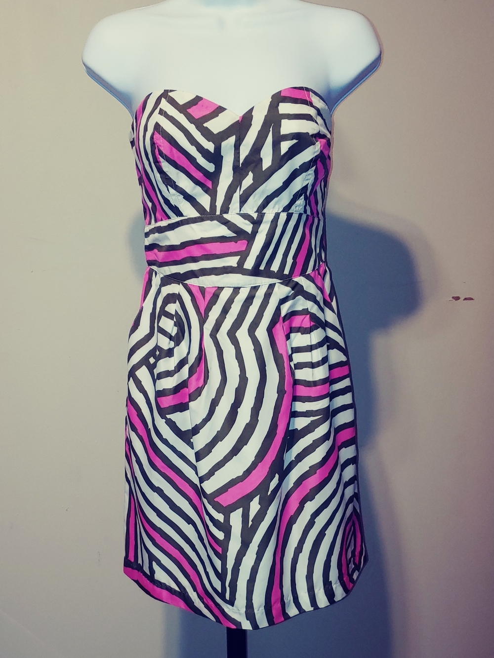 Walter Baker Strapless Zebra-Graphic Dress in Pink, White & Black